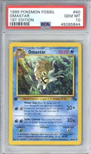 Omastar 1999 Pokemon Fossil 1st Edition Trading Card 40 Psa 10