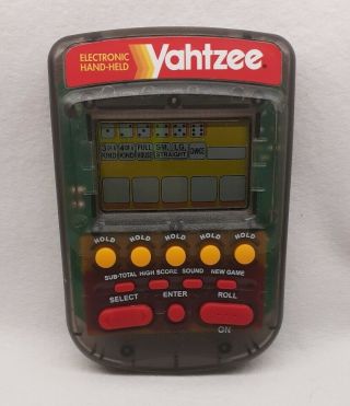 Vintage 1995 Yahtzee Electronic Hand Held Game Milton Bradley Clear