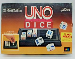 Uno Dice Game Board Games 2 To 6 Players Age 7,  3 Exciting Games Vintage 1987