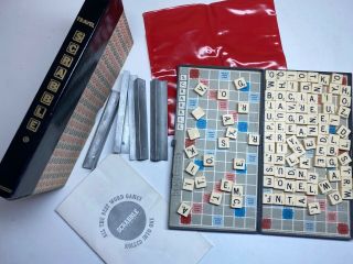 Vintage 1953 Scrabble Magnetic Travel Folding Board Racks Metal Case