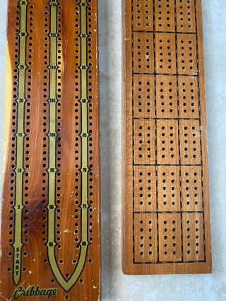 2 Vintage Wooden Cribbage Boards NO PEGS Redwood CA & Drueke Grand Rapids 2