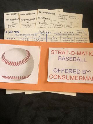 Strat - O - Matic Baseball 4 Card Extra Players Set 1973 Oakland A’s