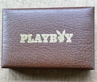 Vintage Playboy Playing Card Leather Case Only Brown Gold Euc