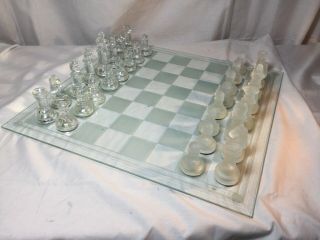 Glass Chess Set Complete No Chips