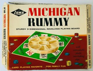 Michigan Rummy Game Vintage 1960s Playing Board & Chips From E.  S.  Lowe 66
