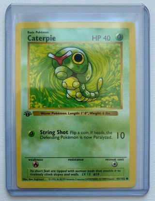 Pokemon Caterpie First (1st) Edition Shadowless Base Set 45/102 - Near