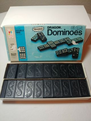 1970 Milton Bradley Dragon Double Nine Dominoes Wooden 55 Piece 4132