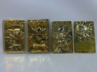 4 Pokemon 1999 Nintendo Thick Gold Metal Card Pikachu/ Togepi/ Mewtwo/ Poliwhirl 3