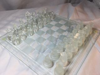 Mini Glass Chess Set Complete No Chips,  With Board