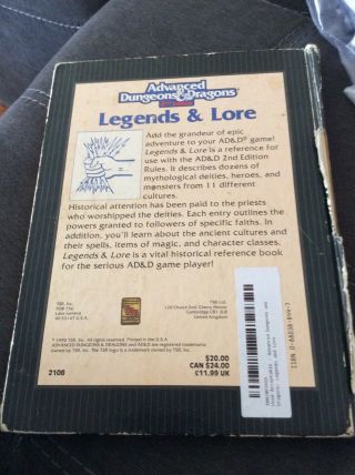 Advanced Dungeons And Dragons 2nd Edition Legends & Lore Ad&d Tsr