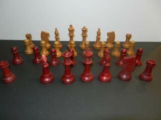 Vintage - Rustic - Red And Tan Wood Chess Set
