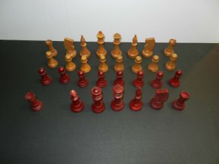 Vintage - Rustic - Red and Tan Wood Chess Set 2