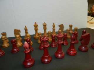 Vintage - Rustic - Red and Tan Wood Chess Set 3