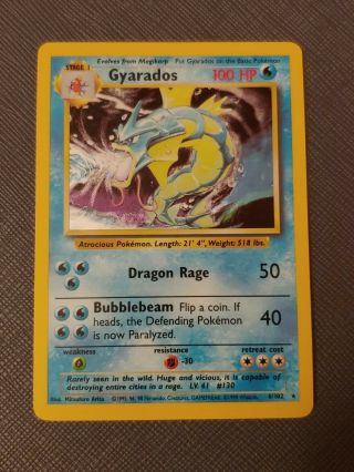 1999 Gyarados 6/102 Rare Holo Pokemon Card Base Set Near,  Unplayed