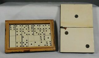 Antique Victorian Era Miniature Domino Set In Wooden Box Dominoes Game Early