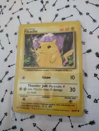 Pikachu 58/102 Common Pokemon Card Base Set Wotc Yellow Cheeks 1999