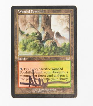 Mtg Magic Wooded Foothills Onslaught Rare Signed By Artist Rob Alexander Lp