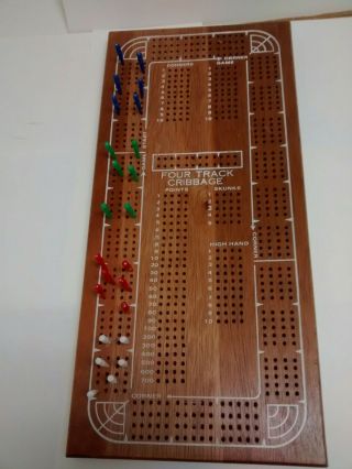 Four Track Classic Wooden Cribbage Board Game Complete 24 Pegs