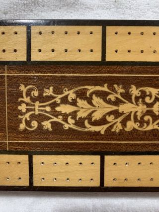Vintage Inlay Wooden Folding Cribbage Board With 4 Pegs.  No Cards. 3