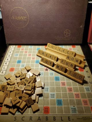Vintage 1953 Scrabble Crossword Board Game S&r Selchow & Righter Complete 2