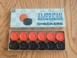 24 Set Halsam Interlocking American Plastic Checkers Set No.  614 Red And Black