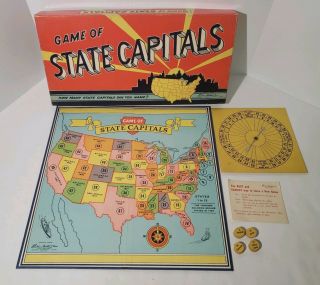 Vintage 1952 Game Of State Capitals - Parker Bros - Complete - No Alaska/hawaii