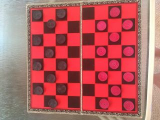 Vintage Old Checker Board Game Wooden Checkers