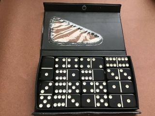 Vintage Marbleized Dominoes Set Of 28 Double Six Standard Black