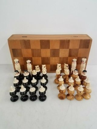 Vintage Hand Crafted Wooden Folding Board Chess Set