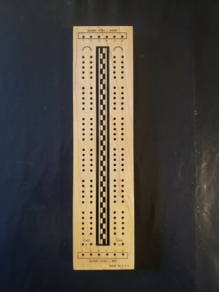 Wooden Cribbage Board With 6 Pegs And Compartment For Pegs 12 " X 2 3/4” 5