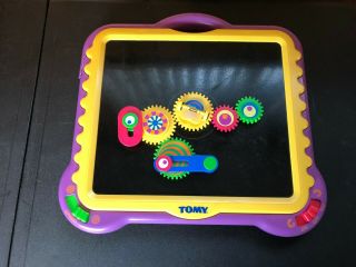 Vintage 1997 Tomy Gearation Mechanical Magnetic Gear Board With 5 Gears -