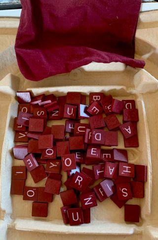 Scrabble Game Deluxe Edition Replacement Parts 100 Wooden Letters & Pouch 1989
