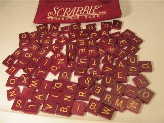 Wood Scrabble Tile - Bag Of Maroon Game Letters.