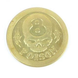 Brass Metal Pog Slammer 8 Ball Skull Poison By Official Tattoo Brand Made In Usa