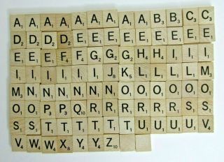 100 Pc Scrabble Tiles Wood Engraved Letters Complete Set Crafts Replacement