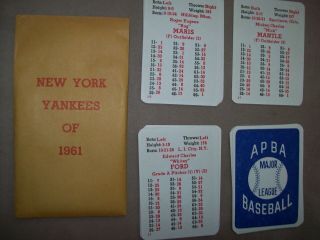 Apba Baseball 1961 York Yankees Great Team Of The Past W/master Game Symbols