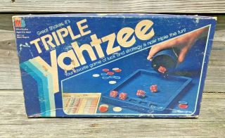 Vintage Mb Triple Yahtzee Dice Game Complete W/ Scorecards & More
