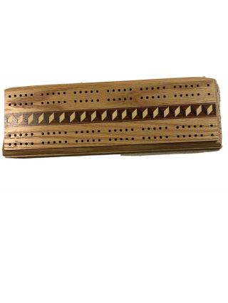Inlay Wood Cribbage Board With 6 Metal Pegs