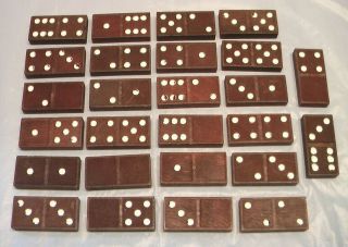 Vintage Dragon Logo Dominoes 26 Piece Tile Game Solid Wood Black With White Dots