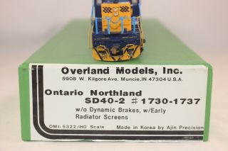Ho Scale Brass Overland Ontario Northland Sd40 - 2 C/p