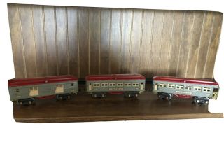 Prewar Lionel O Gauge Lighted Gray & Red Passenger Car Set S 600 601 602 Boxes