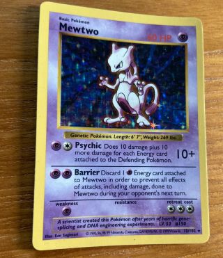 Pokemon SHADOWLESS MEWTWO 10/102 - BASE SET HOLO - VG 3