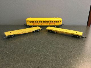 3 Vintage American Flyer Circus Train Cars Passenger Car & 2 Flat Cars S Scale