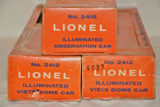 3g Lionel 2412/2414/2416 Santa Fe Blue Stripe Passenger Cars With Boxes