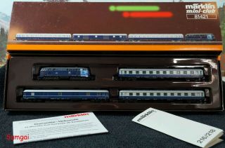 Z Scale Märklin 81421 - " King Ludwig Ii " Train Set 218 Locomotive & 3 Blue Cars