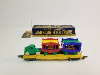 Vintage American Flyer 643 Circus Flat Car With Cages And Truck Tractor