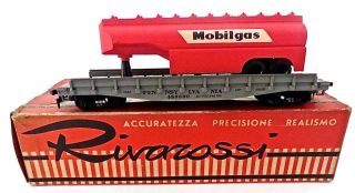 Ho Scarce & Vintage Rivrossi Flat Car With Mobilgas Tank Trailer Box F