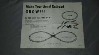 Lionel Train Instruction Sheet " No.  2001 Track Make - Up Kit " 2869 6/63