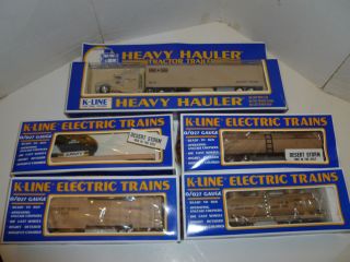 K - Line Desert Storm Train 4 Army Cars And Tractor Trailer O Gauge - Helicopter