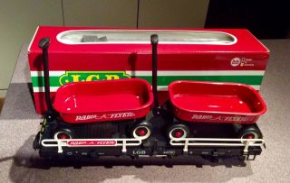 Very Rare Lgb Freight Car 44590 With 2 Radio Flyer Wagons. ,